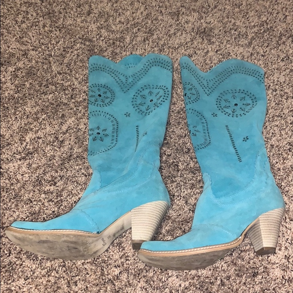Teal high heel boots
